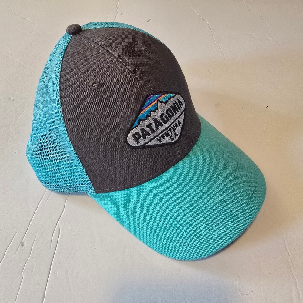 Patagonia Trucker Hat Unisex OSFA Teal Grey Ventura CA Snapback Mesh Cap Logo